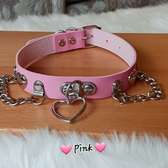 PURPLE, PINK or BLACK Heart Pendant Choker Necklace - Picture 10 of 12